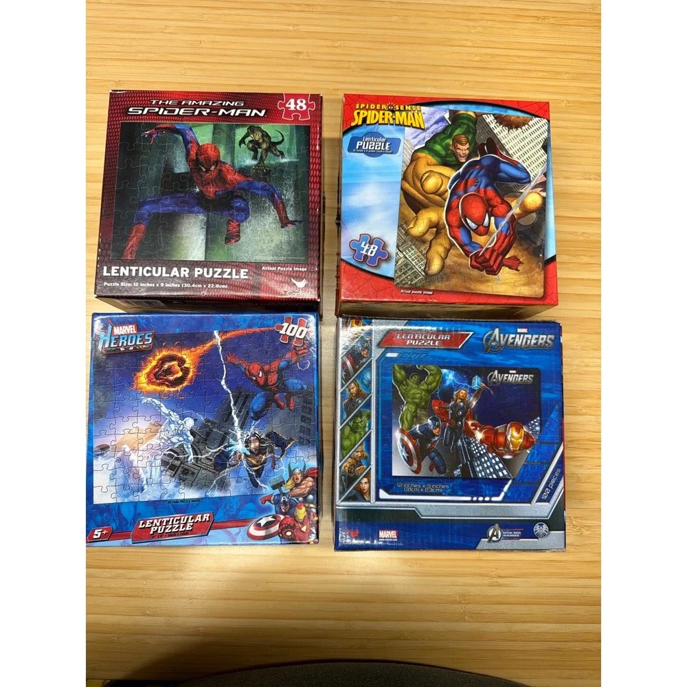 Lot of 4 Marvel Lenticular Puzzles Avengers Spider-Man Complete Cardinal